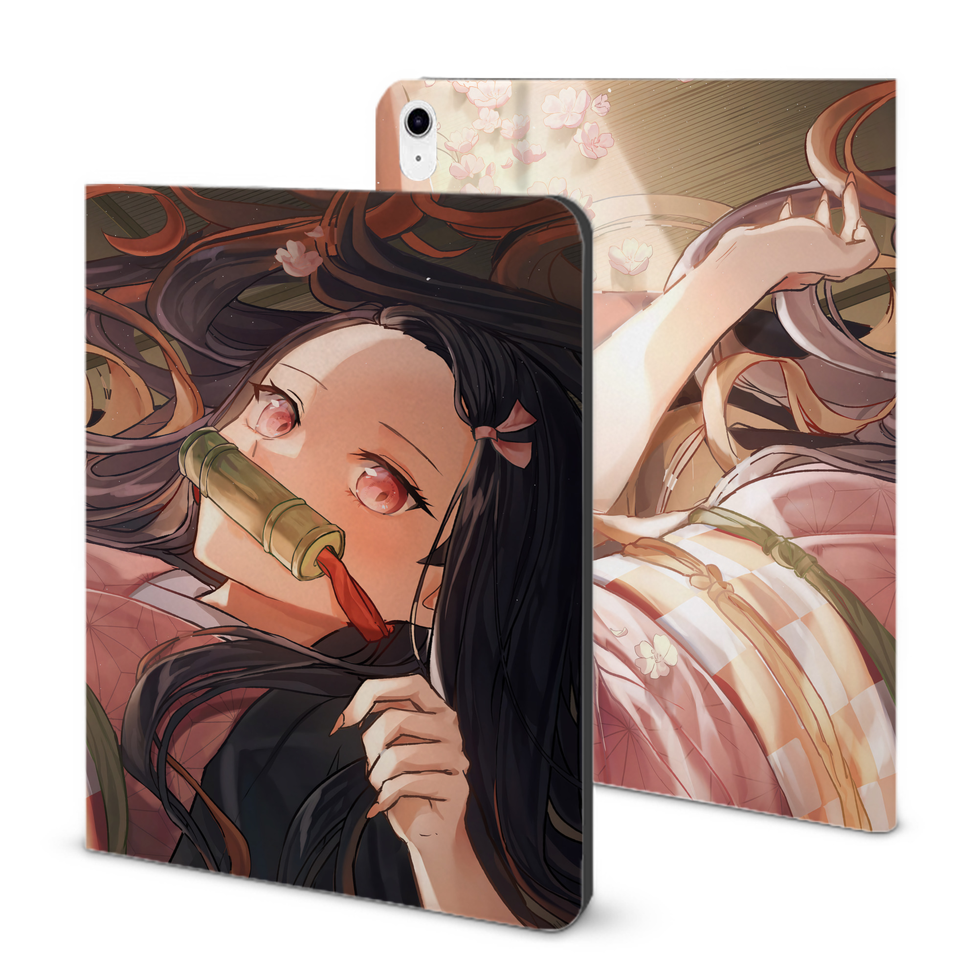 （画像用） 鬼滅の刃（きめつのやいば）竈門 禰󠄀豆子／かまど ねずこ Kamado Nezuko IPad ケース ブック型 PUレザー TPU 耐衝撃 軽量 薄型 ペン収納なし 全面保護 IPad 各モデル対応